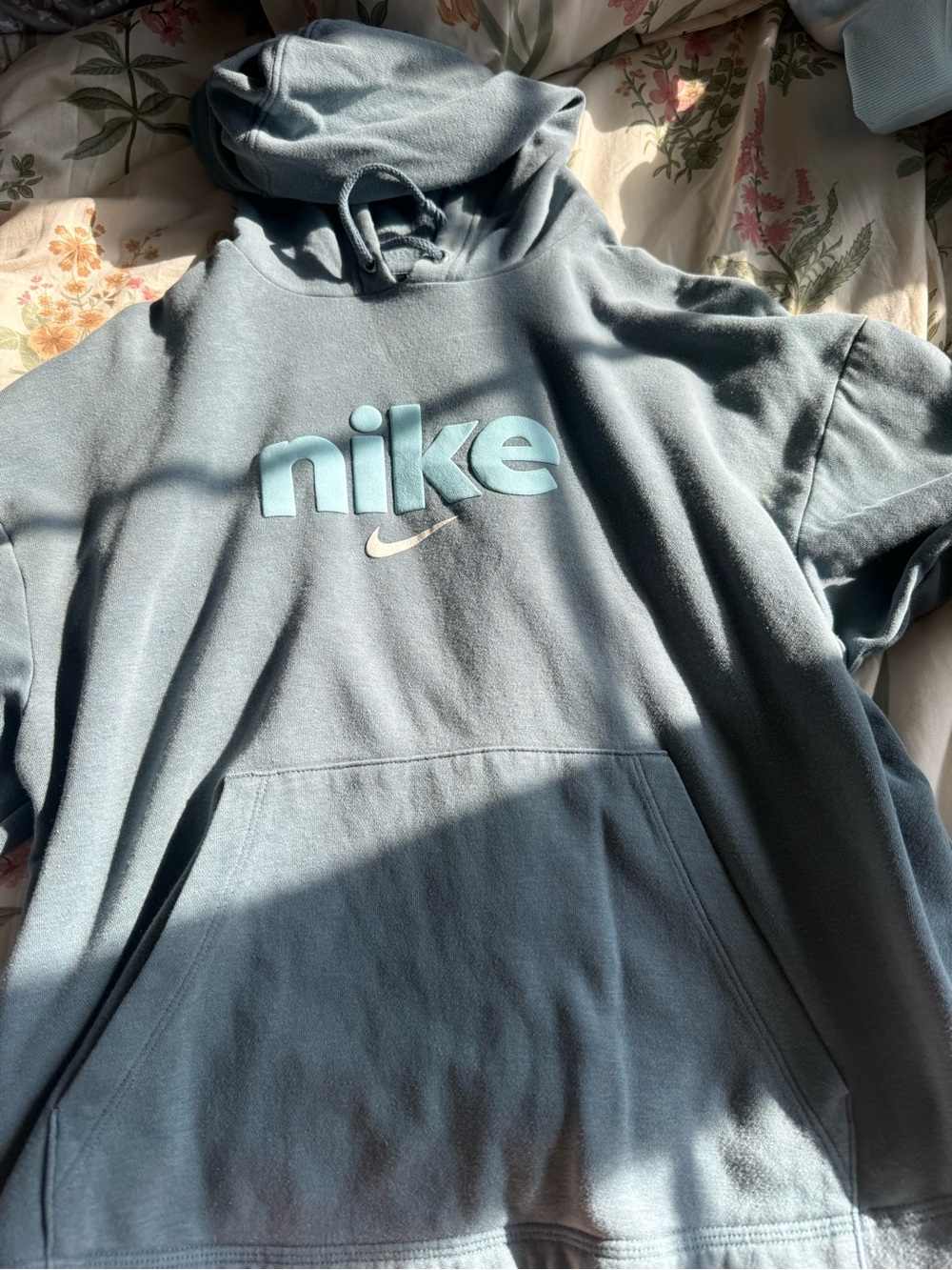 Nike Women’s Crewneck Hoodie in Dusty Teal with Light Blue Logo